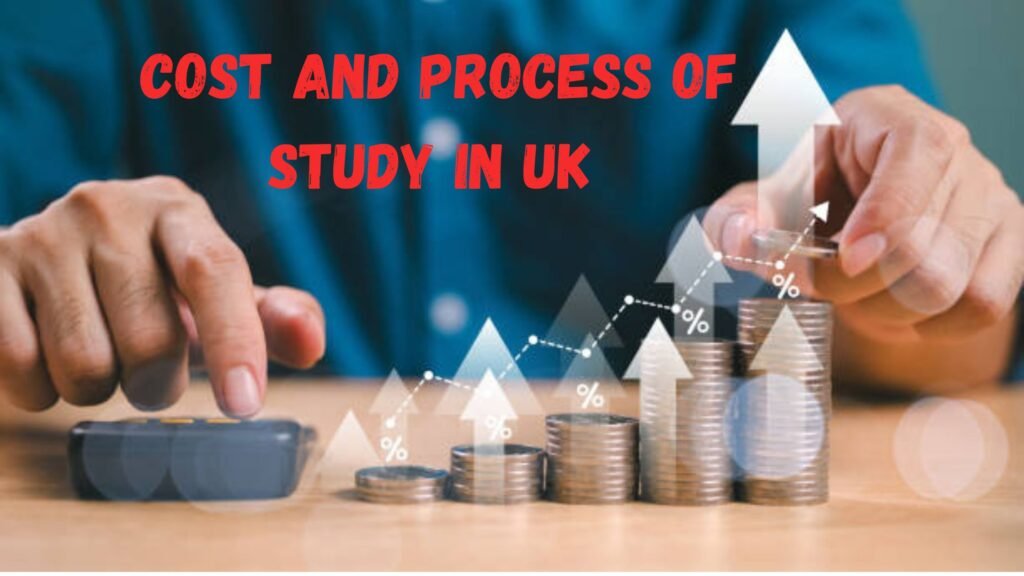Hands stacking coins with upward arrows and percentage signs, representing the cost and process of studying in the UK for Pakistani students.